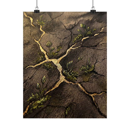 Fukinsei Cracked Earth Wall Art Print - Dark Japandi Charcoal Ink Art Print