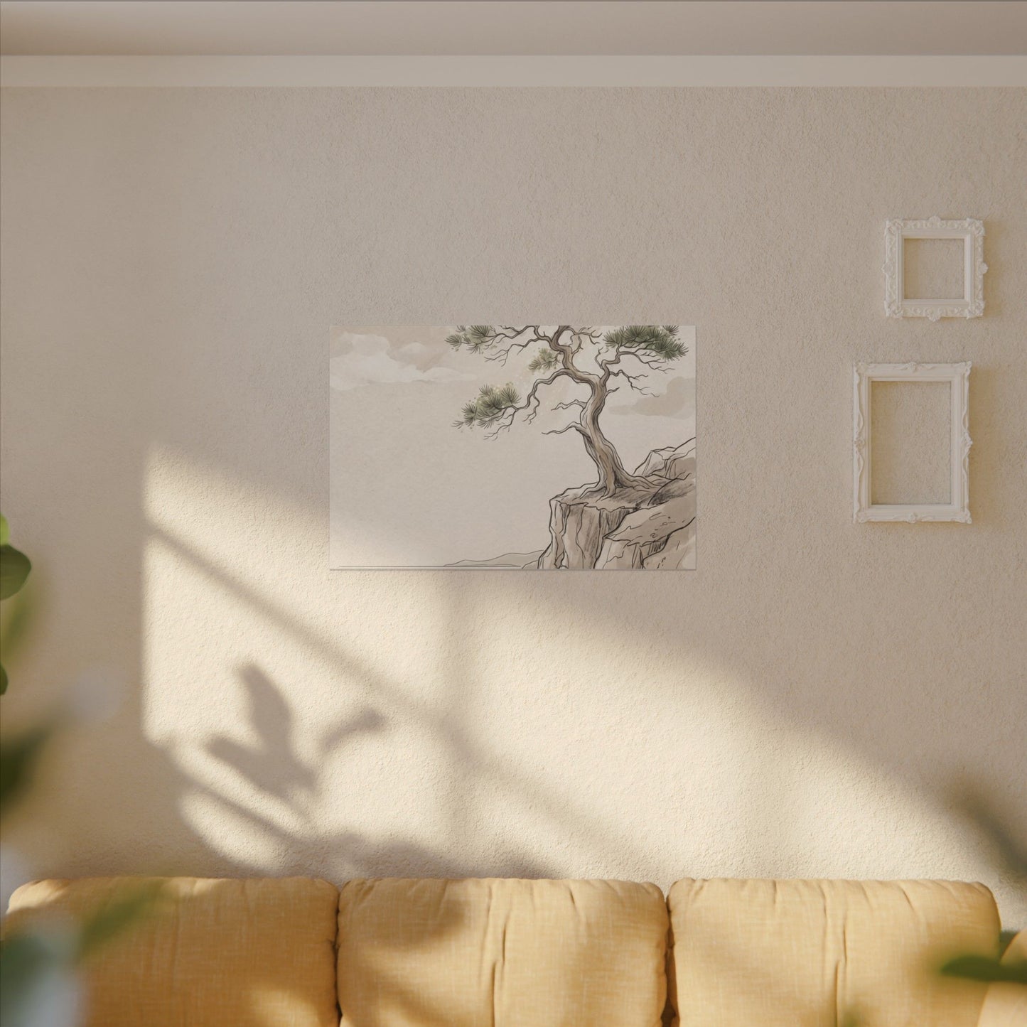 Japandi Pine Tree in Dappled | Minimal Line Canvas Art