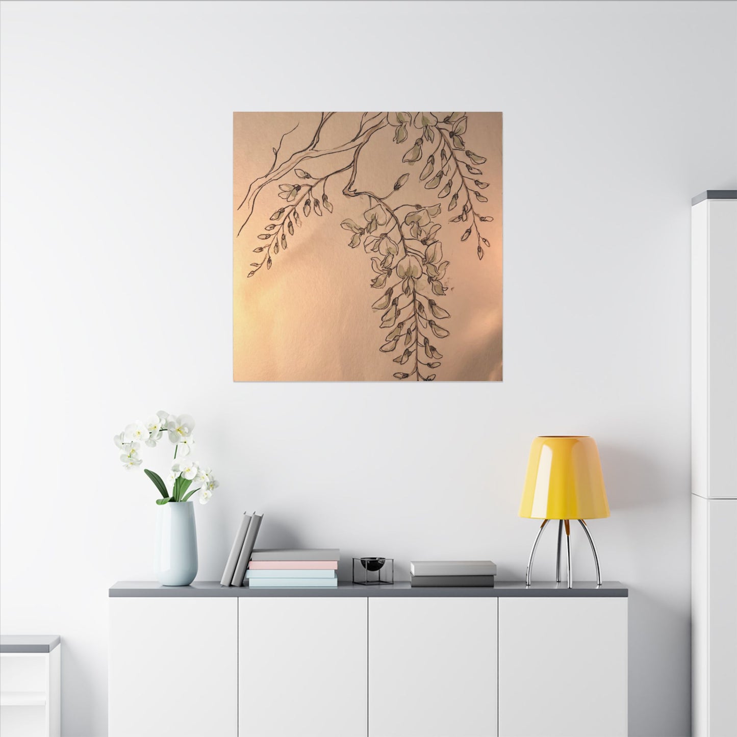 Japandi Wisteria in Candlelight | Minimal Line Canvas Art