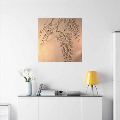 Japandi Wisteria in Candlelight | Minimal Line Canvas Art