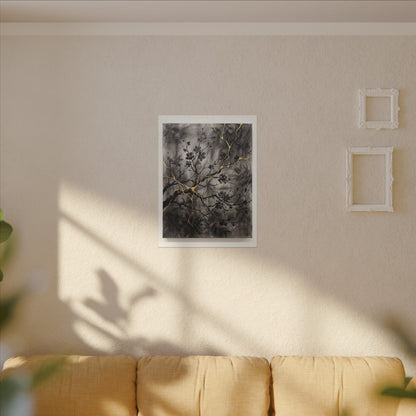 Kanso Cherry Blossom Canvas Art - Kintsugi Crackle Gold