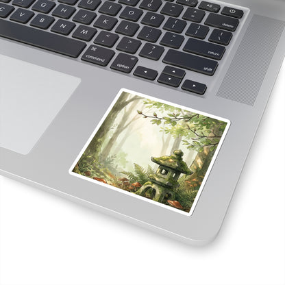 Spring Stone Lantern Mushroom Illustration Sticker | Enchanting Decor