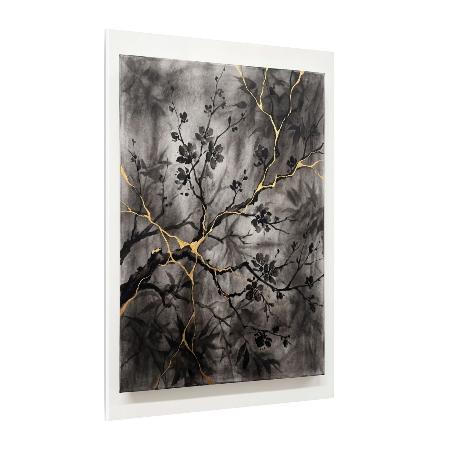 Kanso Cherry Blossom Canvas Art - Kintsugi Crackle Gold
