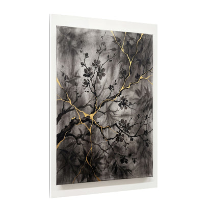 Kanso Cherry Blossom Canvas Art - Kintsugi Crackle Gold