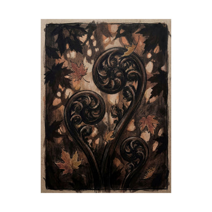 Fern Unfurling Autumn Wall Art Print | Dark Japandi Sophisticated Design