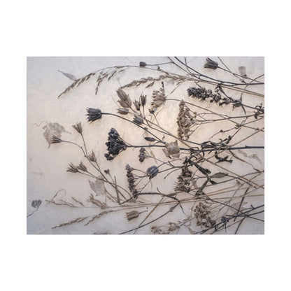 Elegant Dried Flowers Canvas Art - Japanese Pattern Japandi Art Print