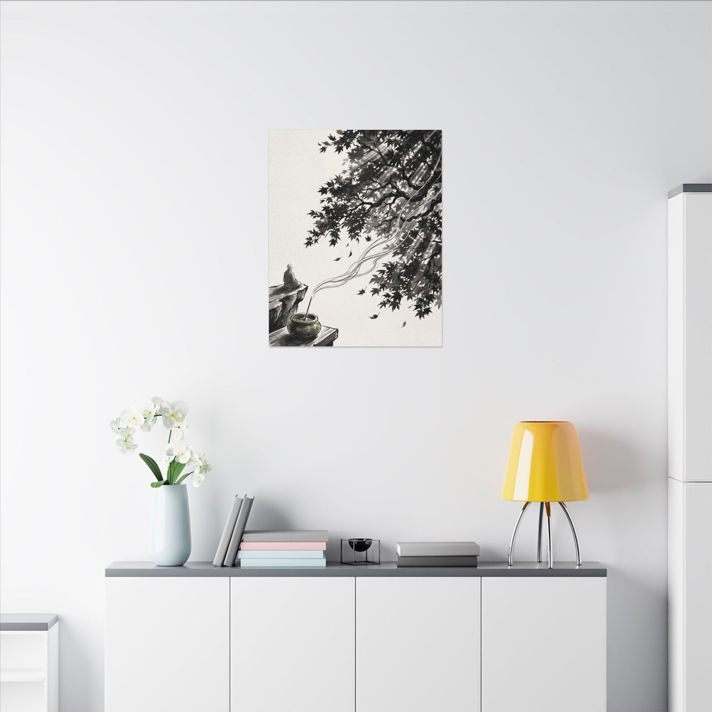 Serene Incense Smoke Canvas Art - Ukiyo E Inspired Zen