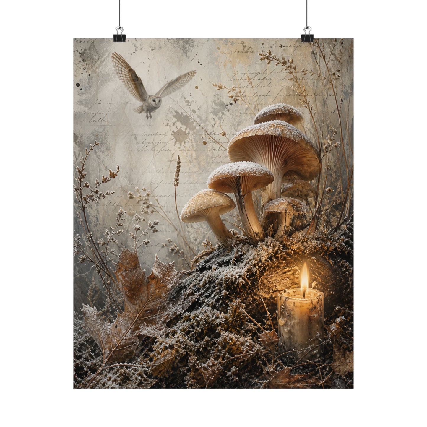 Winter Wild Mushrooms Texture Wall Art Print | Elegant Decor