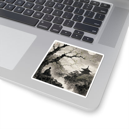 Zen Moonlit Garden in Dawn | Sumi E Sticker