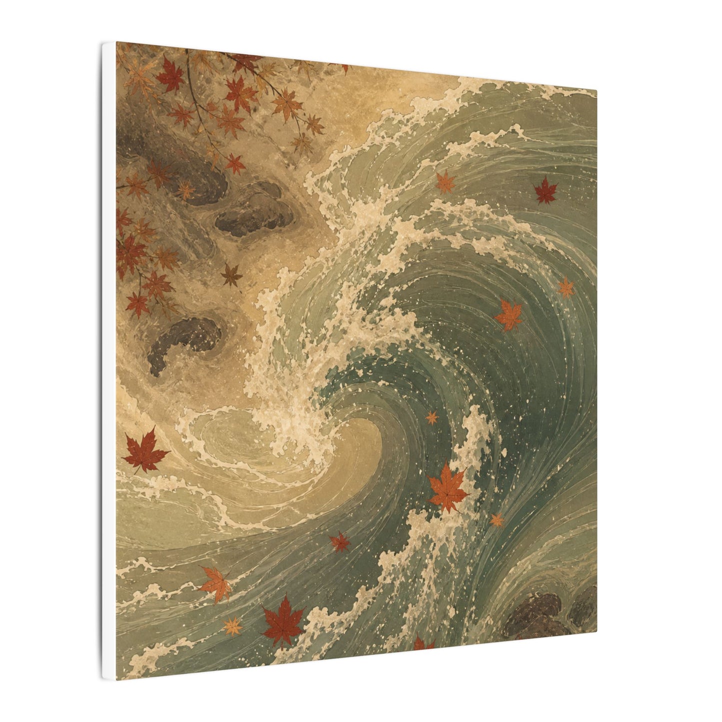 Japandi Ocean Wave in Candlelight | Japanese Pattern Canvas Art