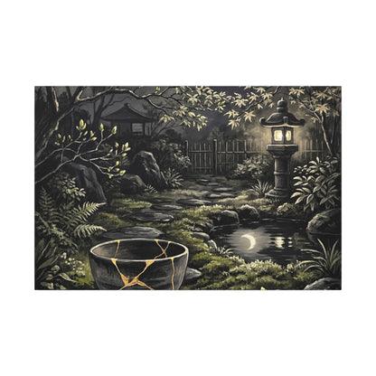 Kintsugi Moonlit Garden in Dappled | Gold Repair Canvas Art Art Print
