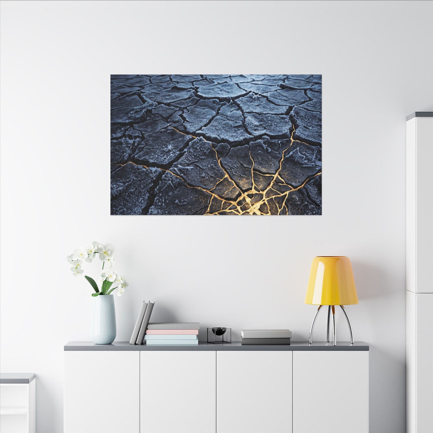 Moonlight Cracked Earth Canvas Art - Kintsugi Mono No Aware