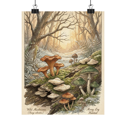Wild Mushrooms Vintage Botanical Wall Art Print | Nostalgic Cottagecore Art