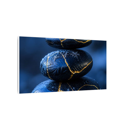 River Stones Canvas Art | Winter Kintsugi Gold Repair Art