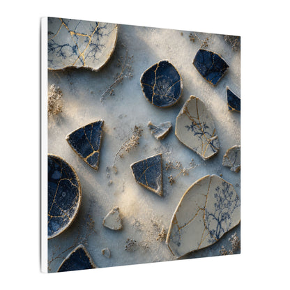 Broken Pottery Canvas Art | Winter Kintsugi Gold Vein Art