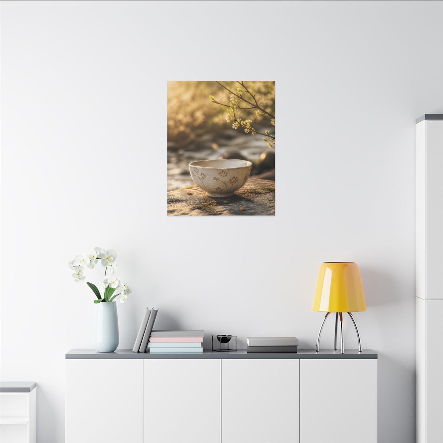 Neutral Ceramic Bowl Canvas Art - Japanese Pattern Japandi
