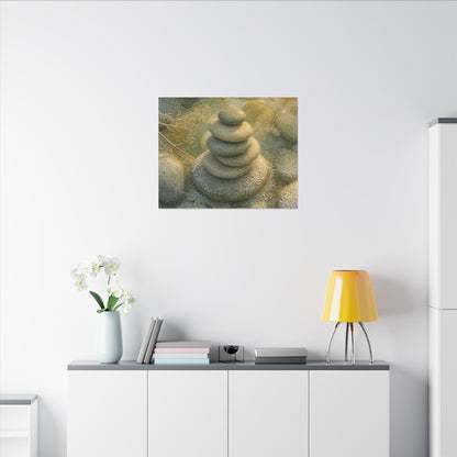 River Stones Watercolor Canvas Art | Elegant Japandi Art
