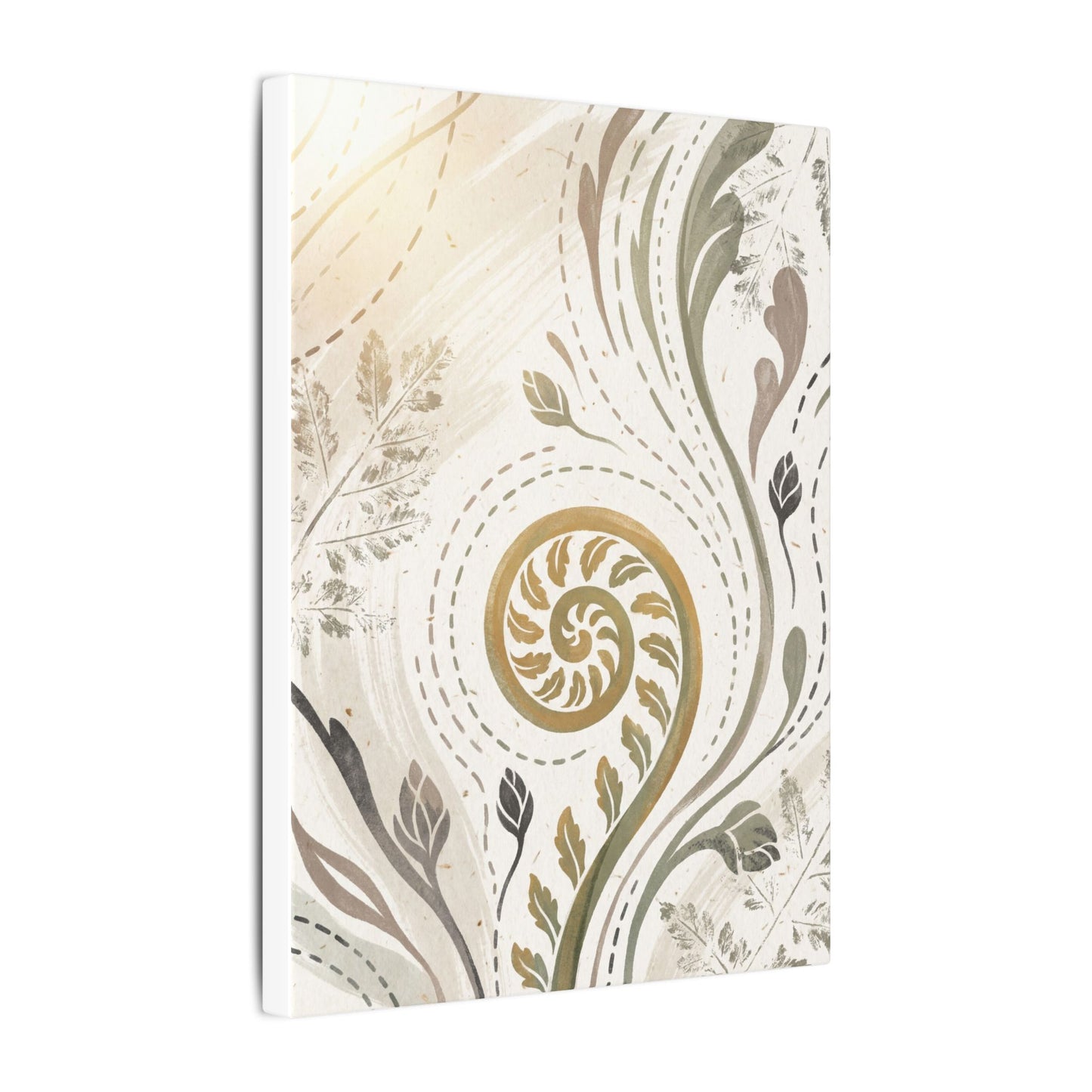 Japandi Fern Unfurling in Golden Hour | Japanese Pattern Canvas Art