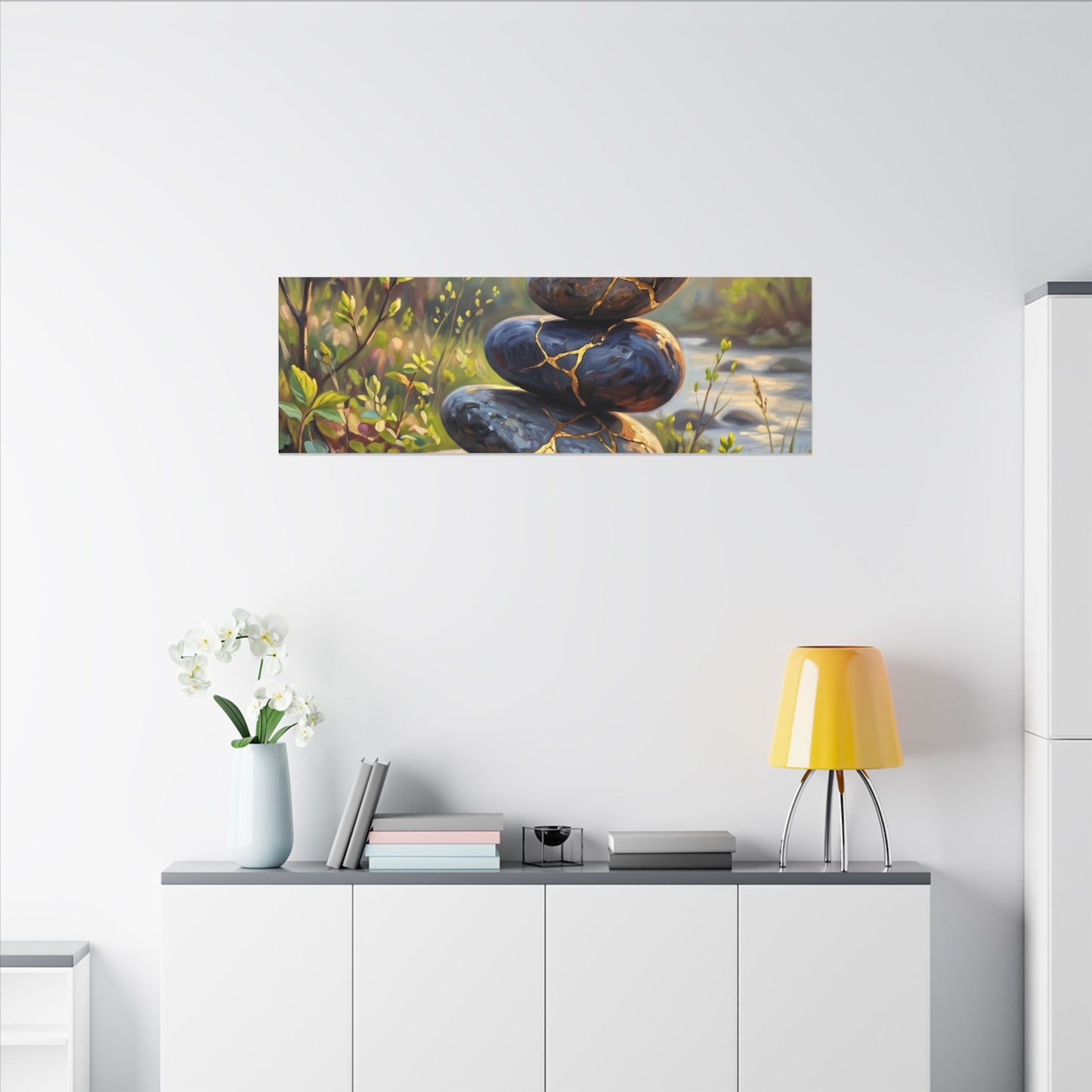 Spring River Stones Gold Repair Canvas Art | Healing Decor