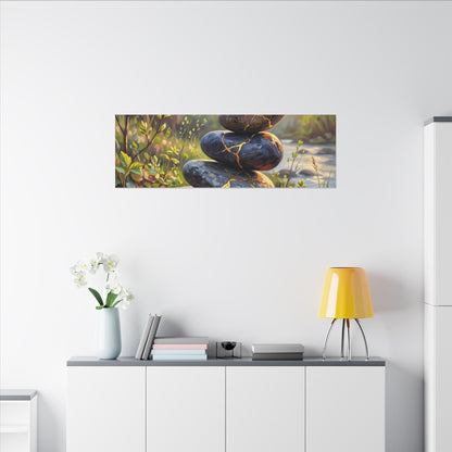 Spring River Stones Gold Repair Canvas Art | Healing Decor