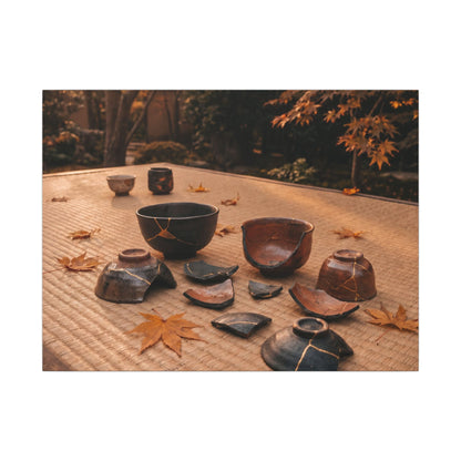Golden Hour Tea Ceremony Canvas Art - Kintsugi Shibui Art Print