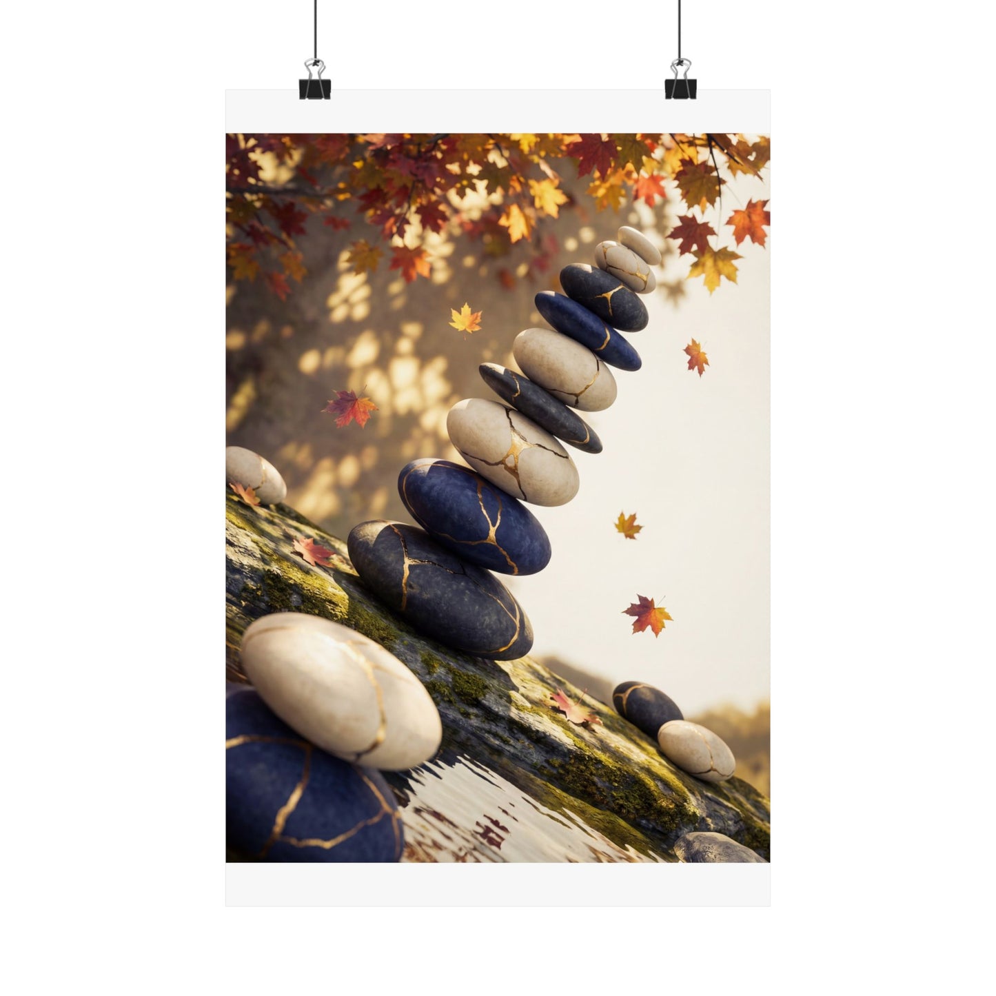 Autumn River Stones Gold Vein Wall Art Print | Artful Decor Art Print