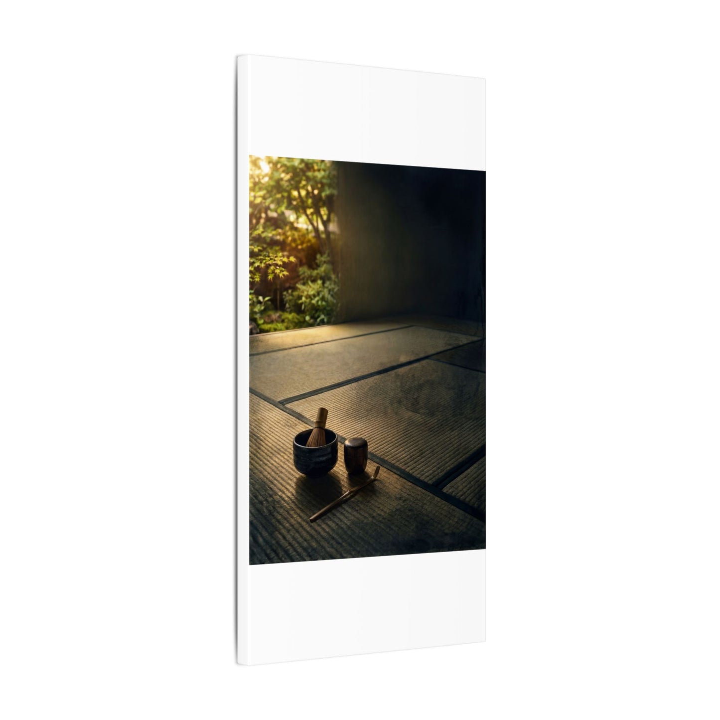 Dark Japandi Tea Ceremony in Golden Hour | Dark Texture Canvas Art