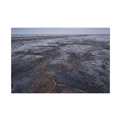 Dark Japandi Cracked Earth in Overcast | Dark Texture Canvas Art