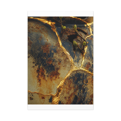 Datsuzoku Rust Patina Canvas Art - Kintsugi Crackle Gold