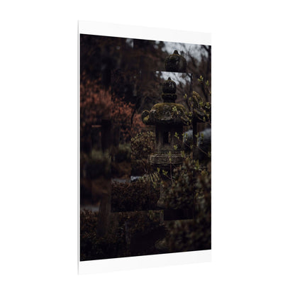 Stone Lantern Spring Canvas Art | Dark Japandi Bold Design