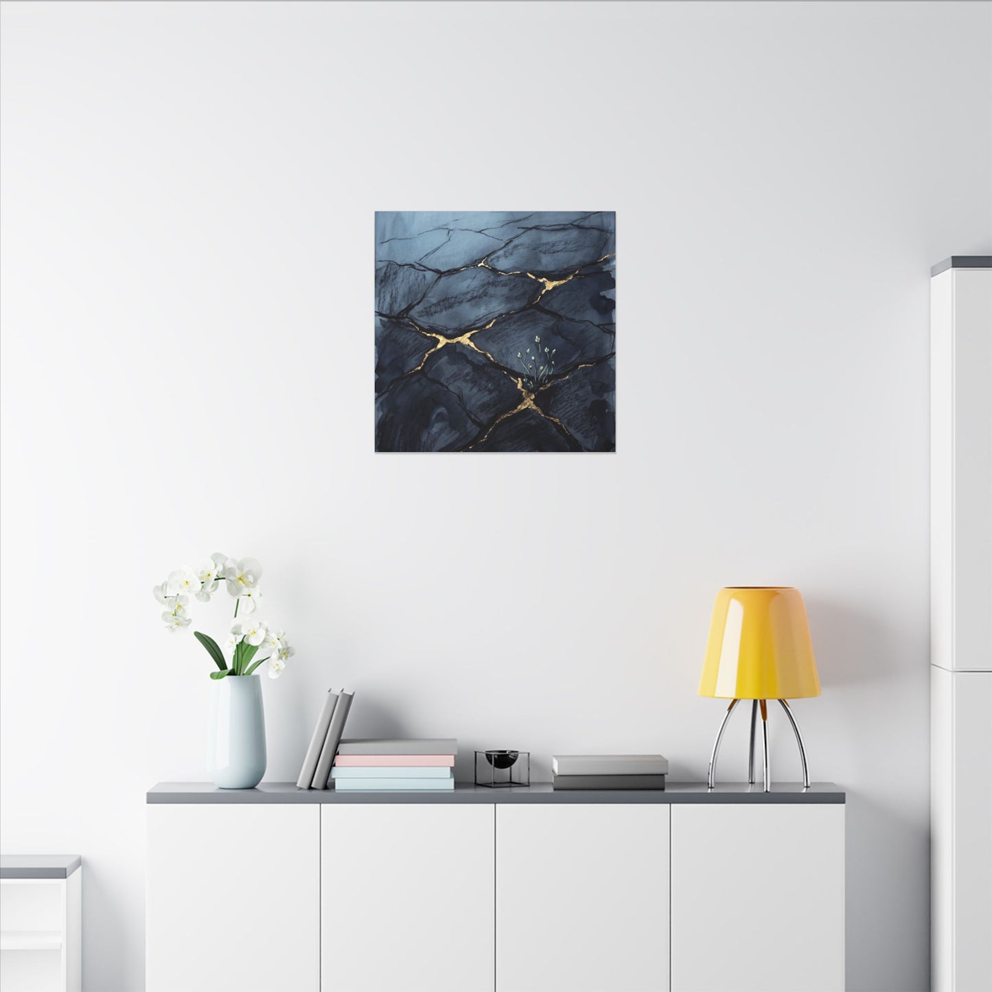 Mono No Aware Cracked Earth Canvas Art - Dark Japandi Charcoal Ink