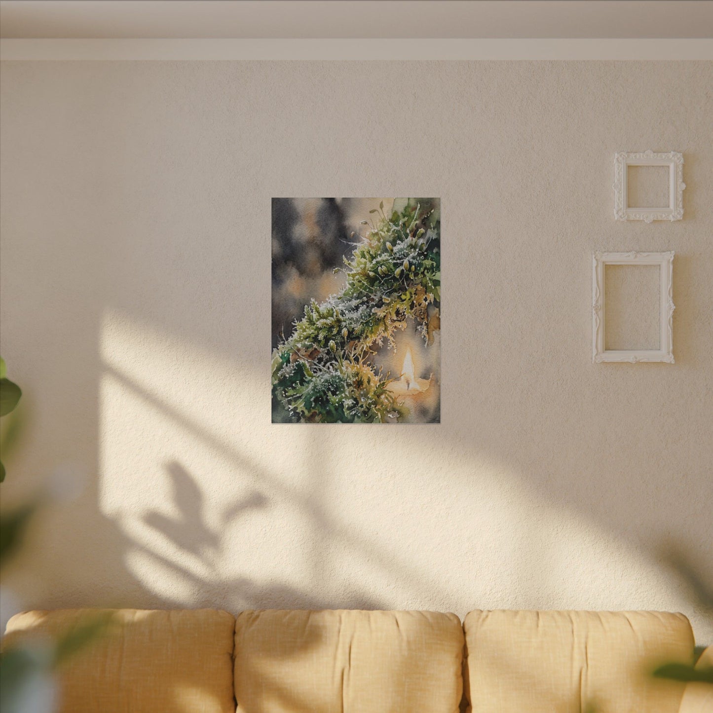 Winter Moss Close Up Watercolor Canvas Art | Neutral Decor