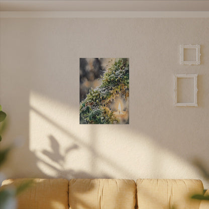 Winter Moss Close Up Watercolor Canvas Art | Neutral Decor