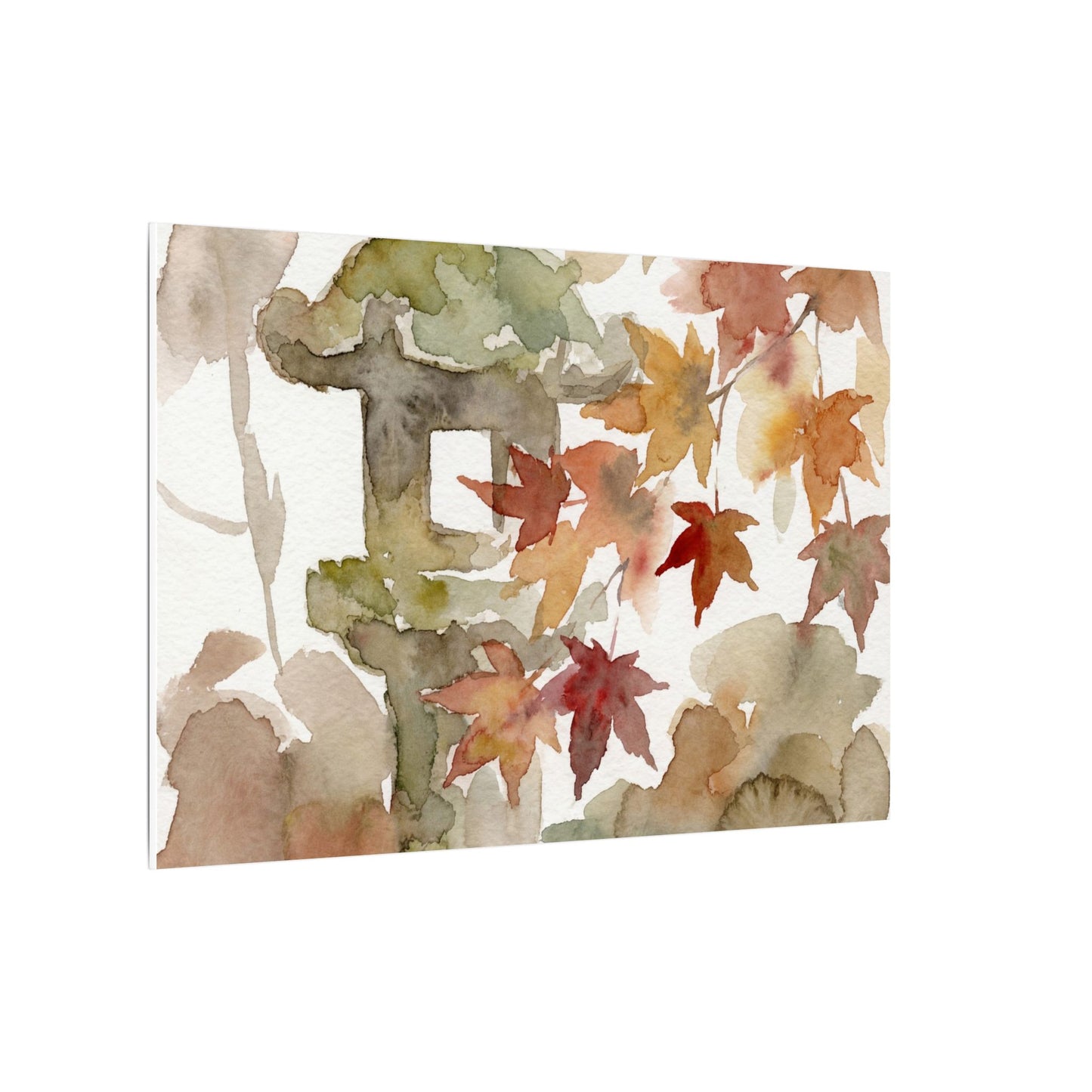 Stone Lantern Watercolor Canvas Art | Earthy Japandi Art
