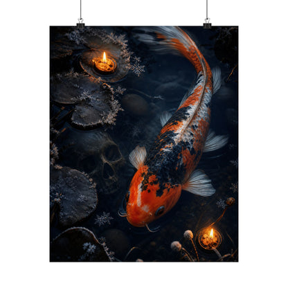 Candlelight Koi Pond Wall Art Print - Dark Japandi Datsuzoku