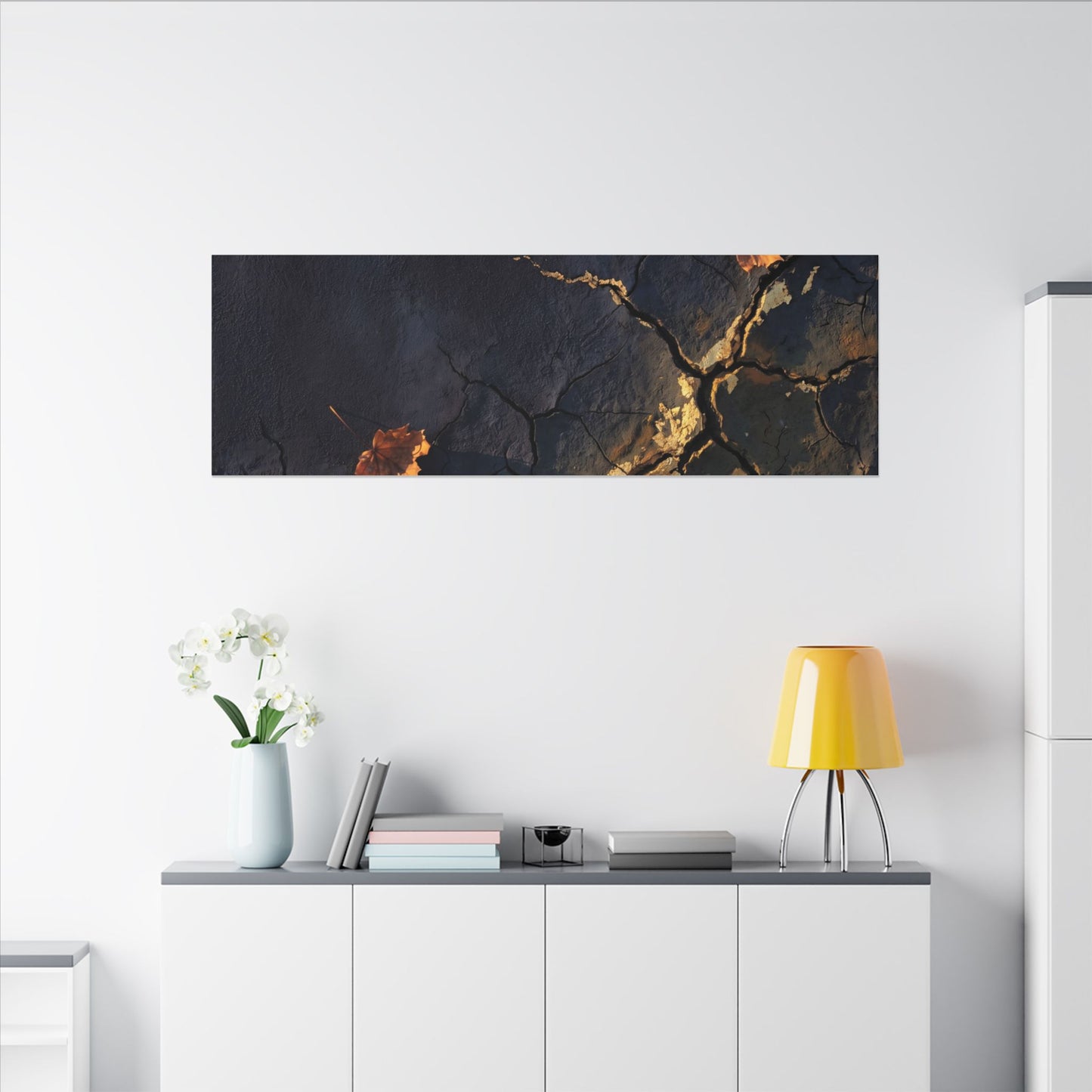 Cracked Earth Canvas Art | Autumn Dark Japandi Dark Texture Art