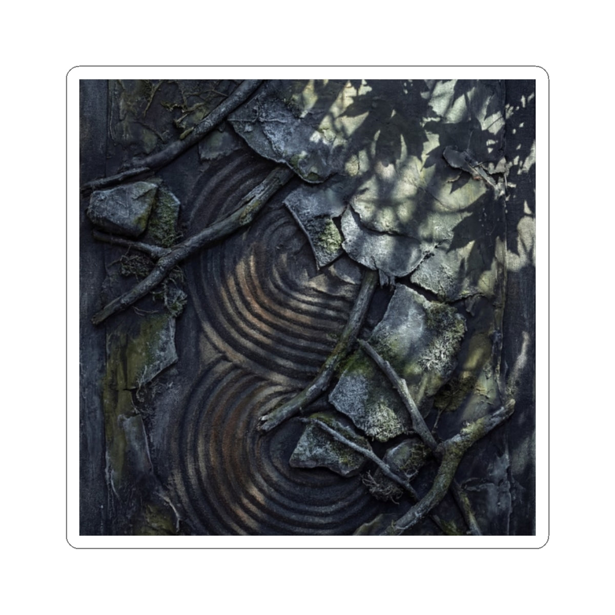 Dark Japandi Rock Garden in Dappled | Dark Texture Sticker Art Print