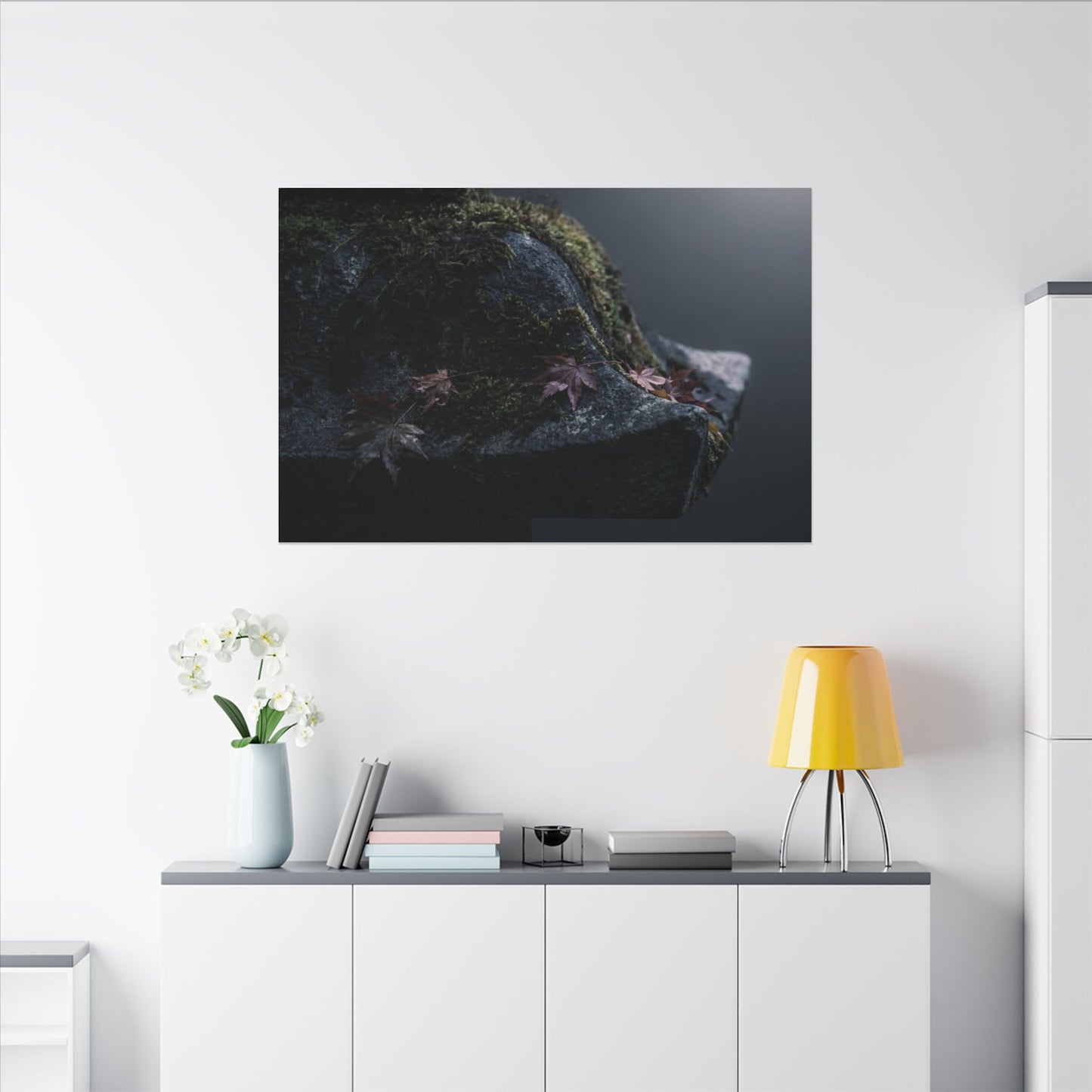 Stone Lantern Moody Minimal Canvas Art | Sophisticated Dark Japandi Art