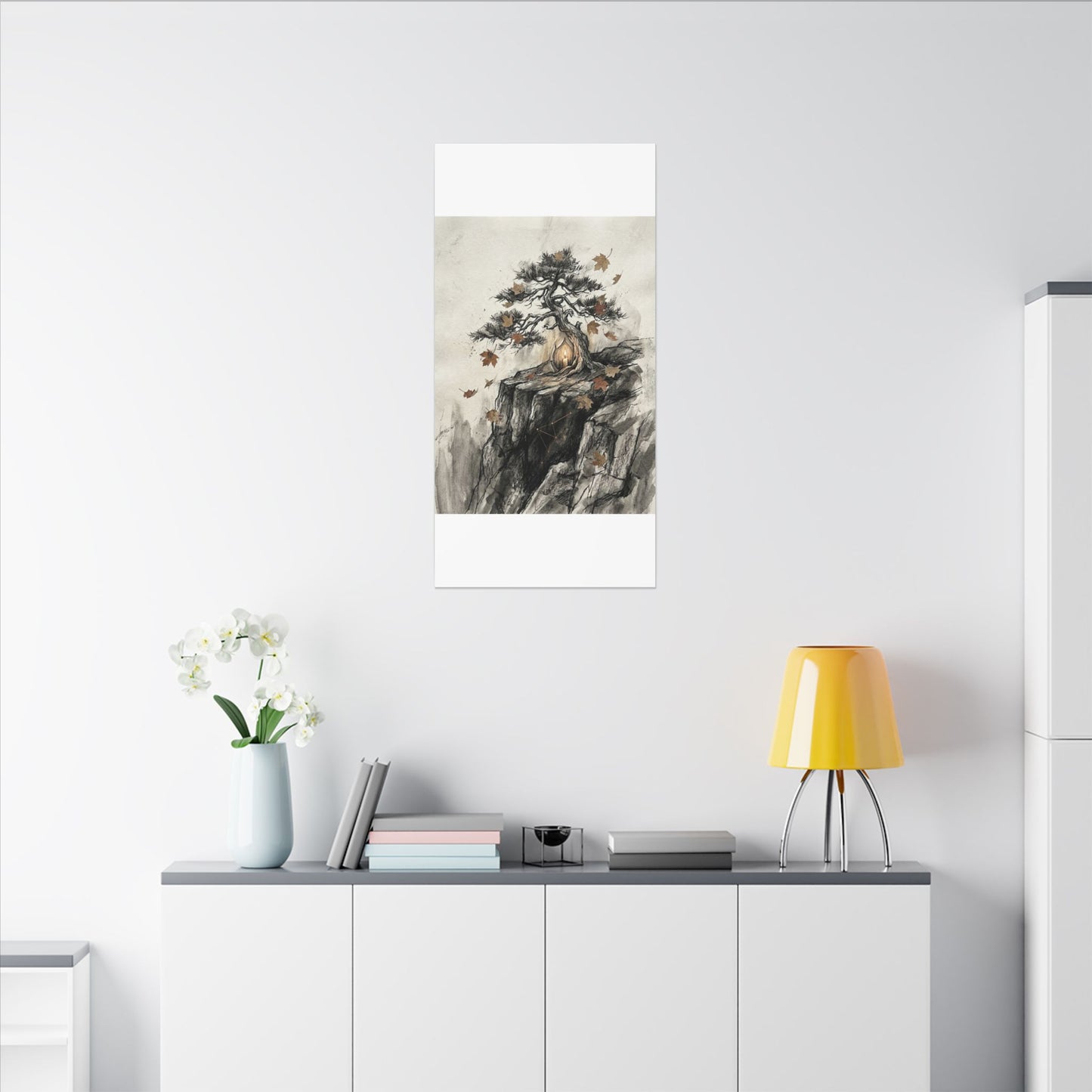 Pine Tree Autumn Canvas Art | Japandi Earthy Design