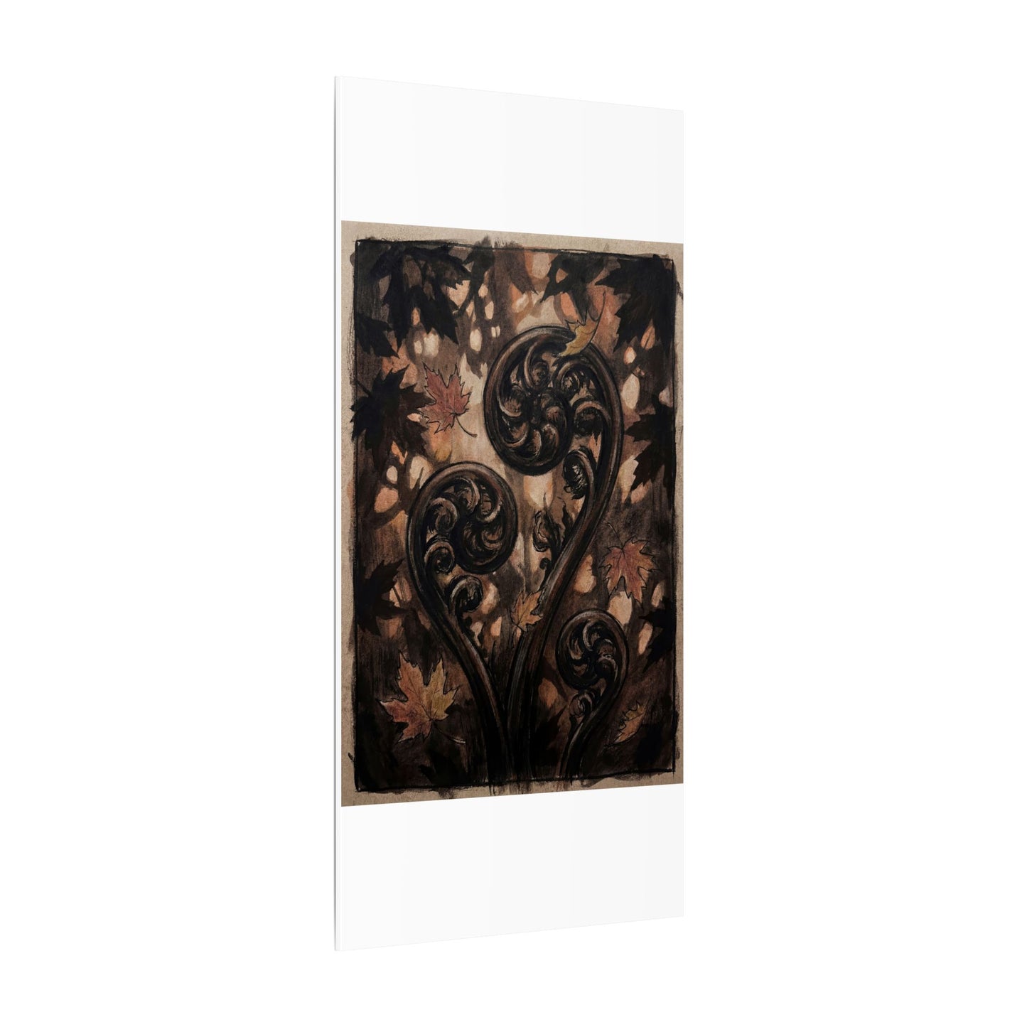 Mono No Aware Fern Unfurling Canvas Art - Dark Japandi Charcoal Ink