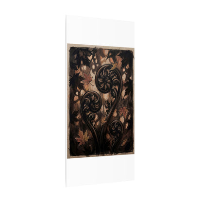 Mono No Aware Fern Unfurling Canvas Art - Dark Japandi Charcoal Ink