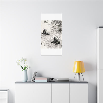 Rock Garden Canvas Art | Winter Zen Sumi E Art