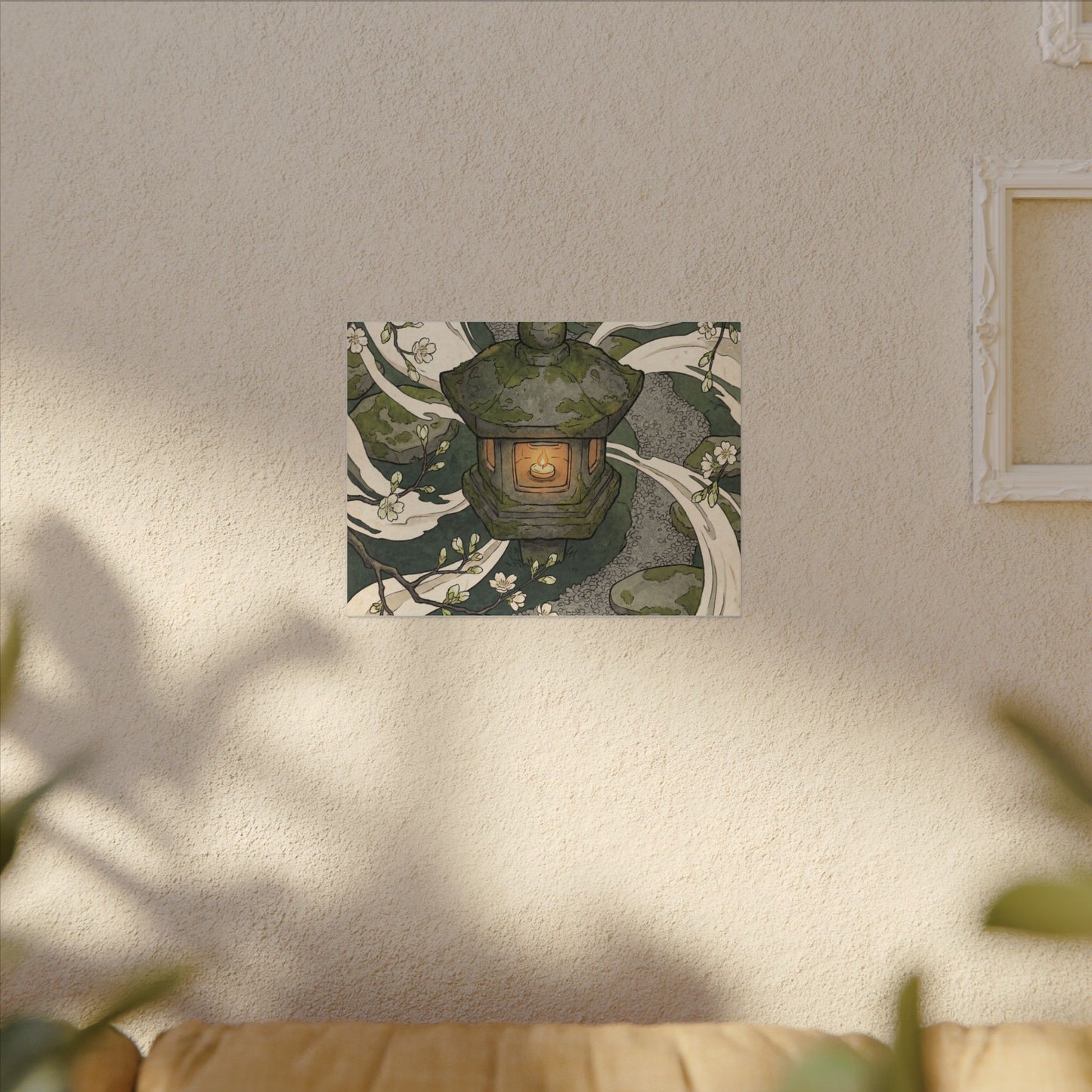 Zen Stone Lantern in Candlelight | Ukiyo E Inspired Canvas Art