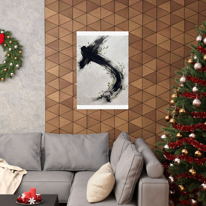 Dark Japandi Ink Brushstroke in Dawn | Moody Minimal Wall Art Print