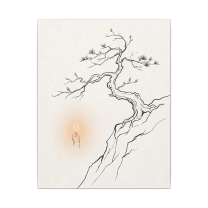 Candlelight Pine Tree Canvas Art - Japandi Shibui