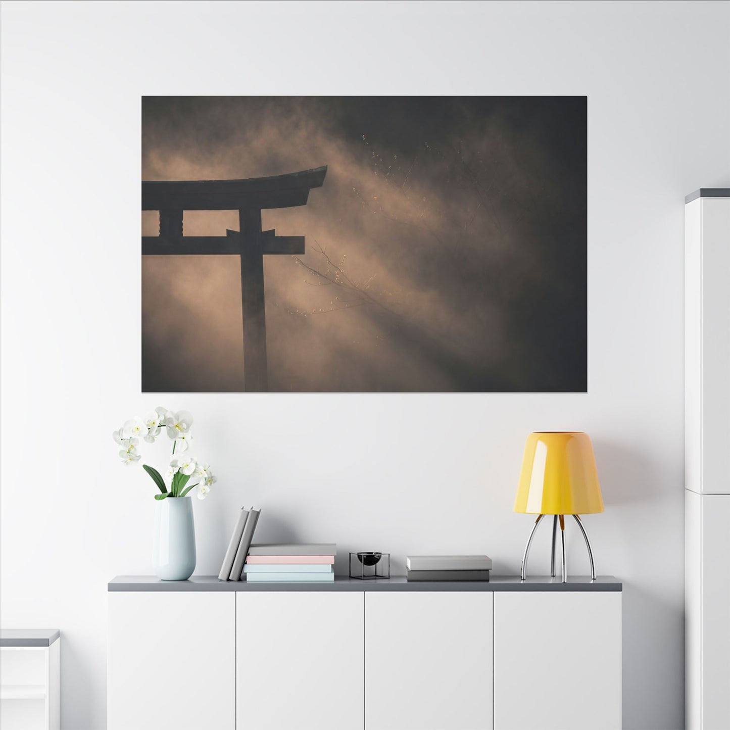 Torii Gate Shadow Zen Canvas Art | Bold Dark Japandi Art