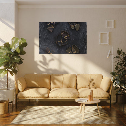 Broken Pottery Canvas Art | Winter Dark Japandi Shadow Zen Art