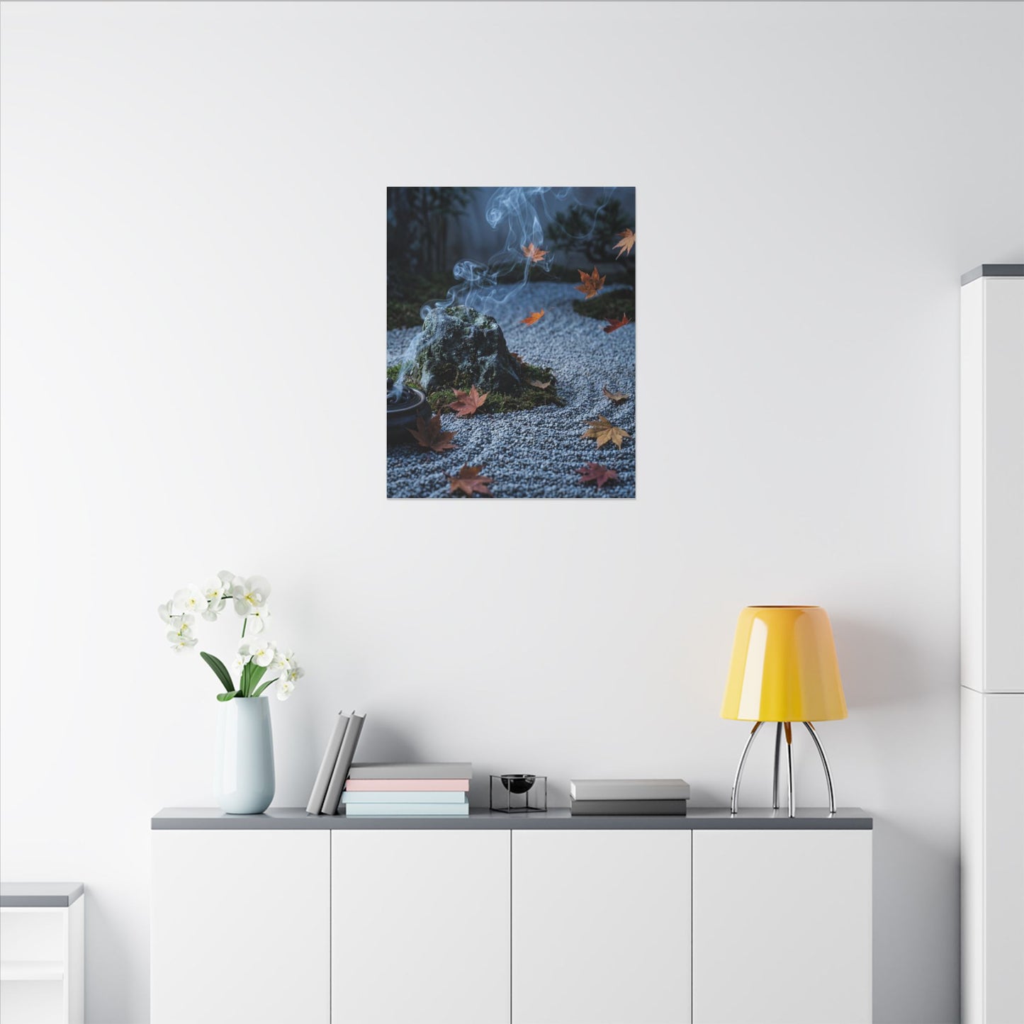 Autumn Incense Smoke Karesansui Canvas Art | Calm Decor