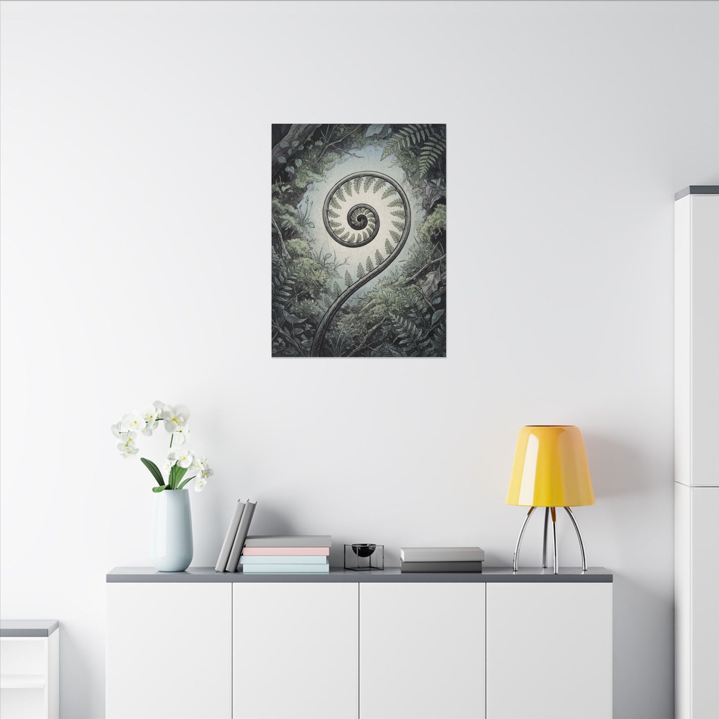 Zen Fern Unfurling in Dawn | Ukiyo E Inspired Canvas Art