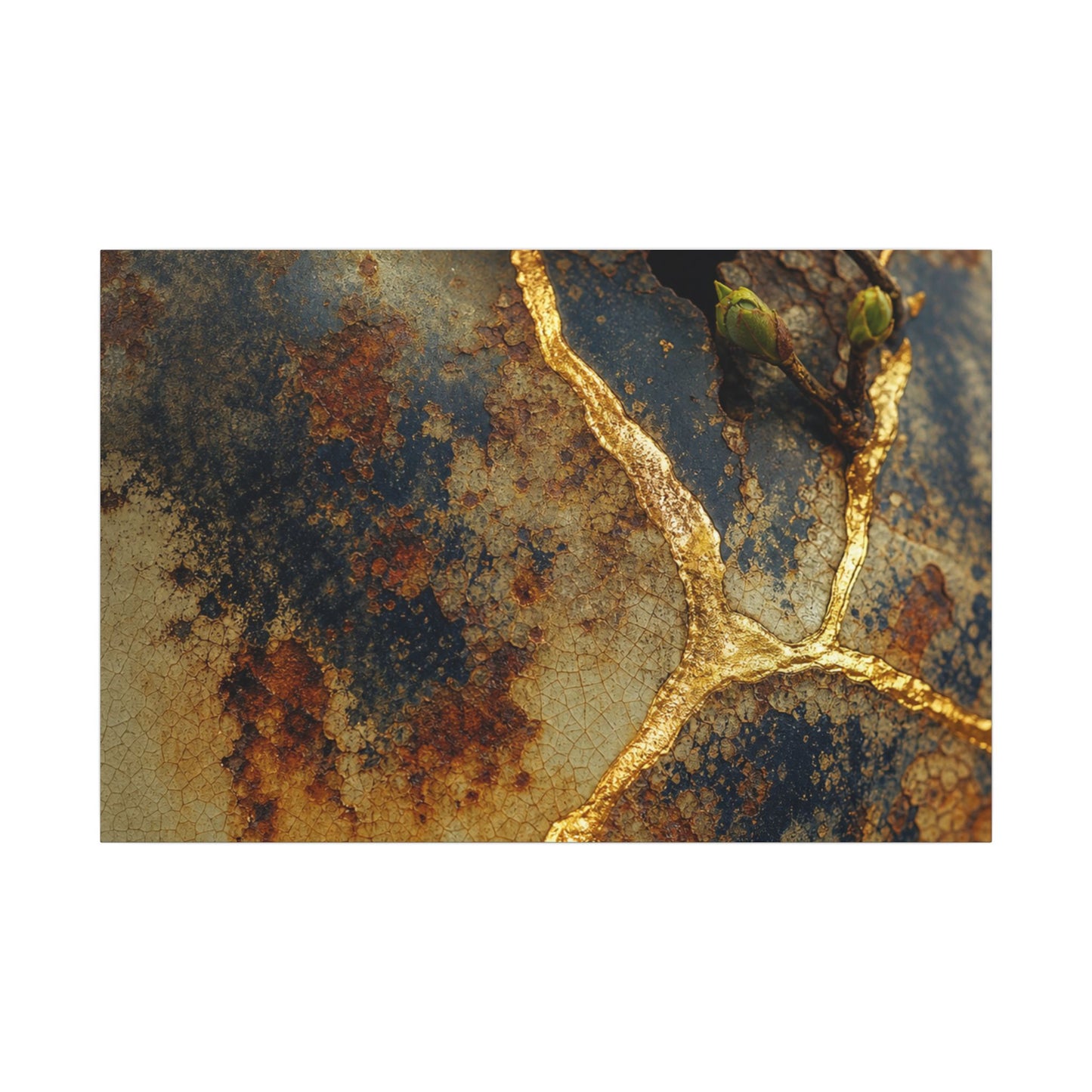 Datsuzoku Rust Patina Canvas Art - Kintsugi Crackle Gold